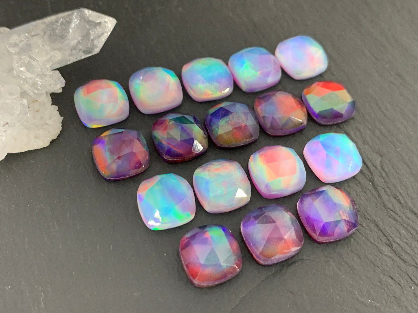 Faceted Aurora Opal square 10mm cabochon - Doublet cabochons