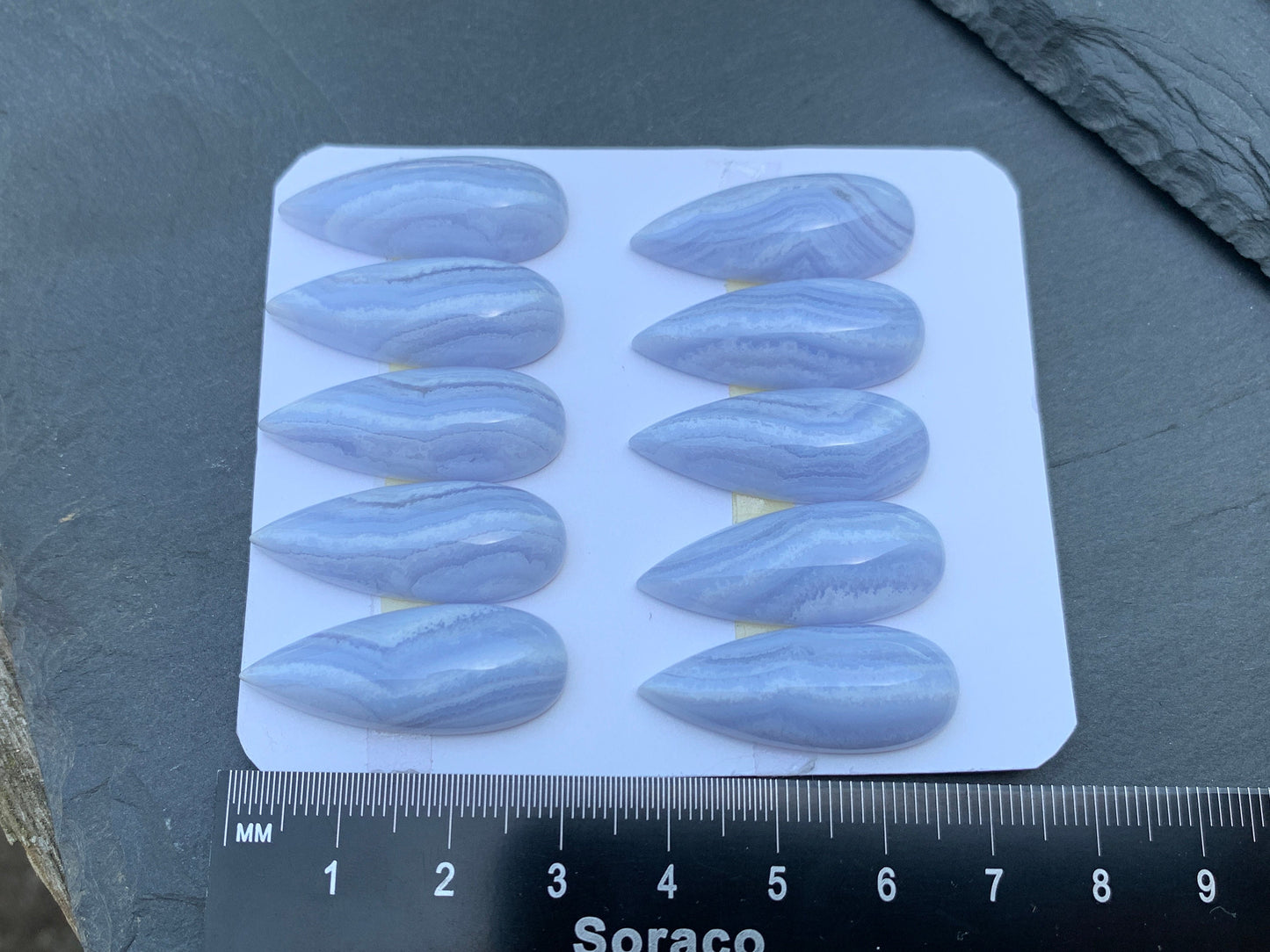 Blue Lace Agate pear 12x30mm cabochon - Calibrated cabochons