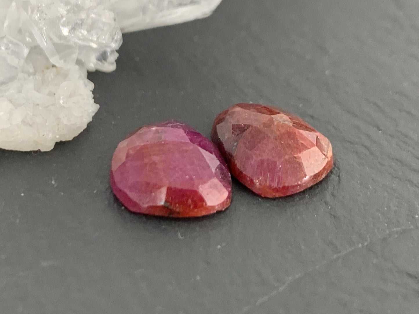 Faceted Ruby pair 9x12x3.5mm cabochon