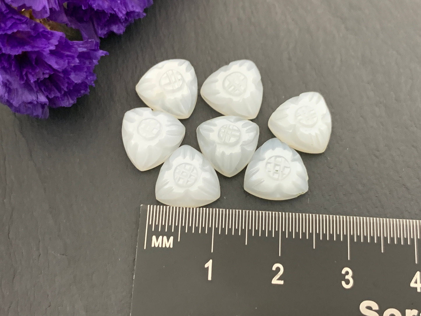 White Moonstone carved triangle 10mm cabochon
