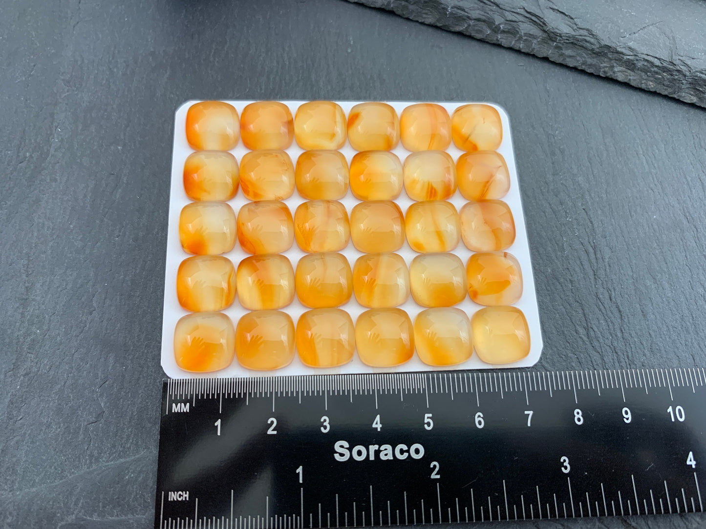 Carnelian square cushion 12mm cabochon - Calibrated cabochons