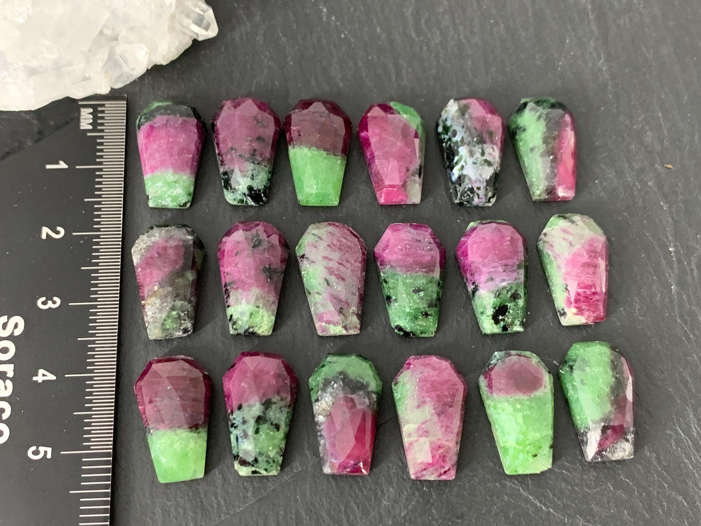 Faceted Ruby Zoisite 10x16mm cabochon