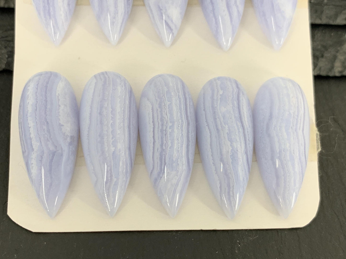 Blue Lace Agate Pear 12x30mm Cabochon: Calibrated Gemstone
