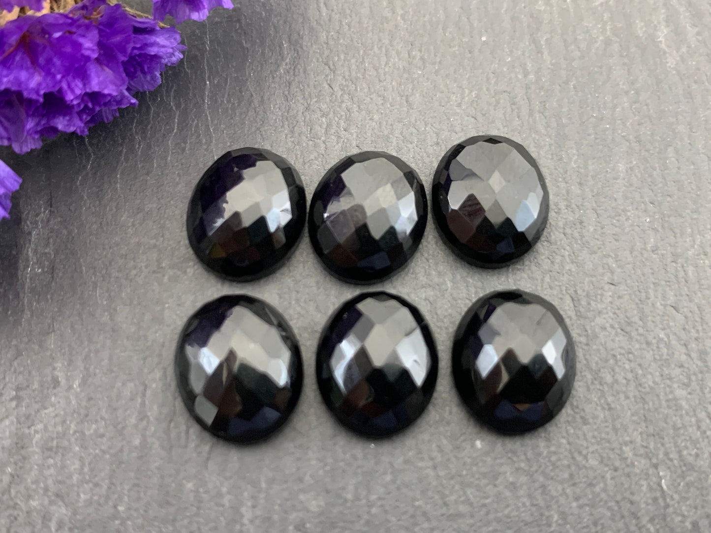 Faceted Black Agate oval 10x12mm cabochon