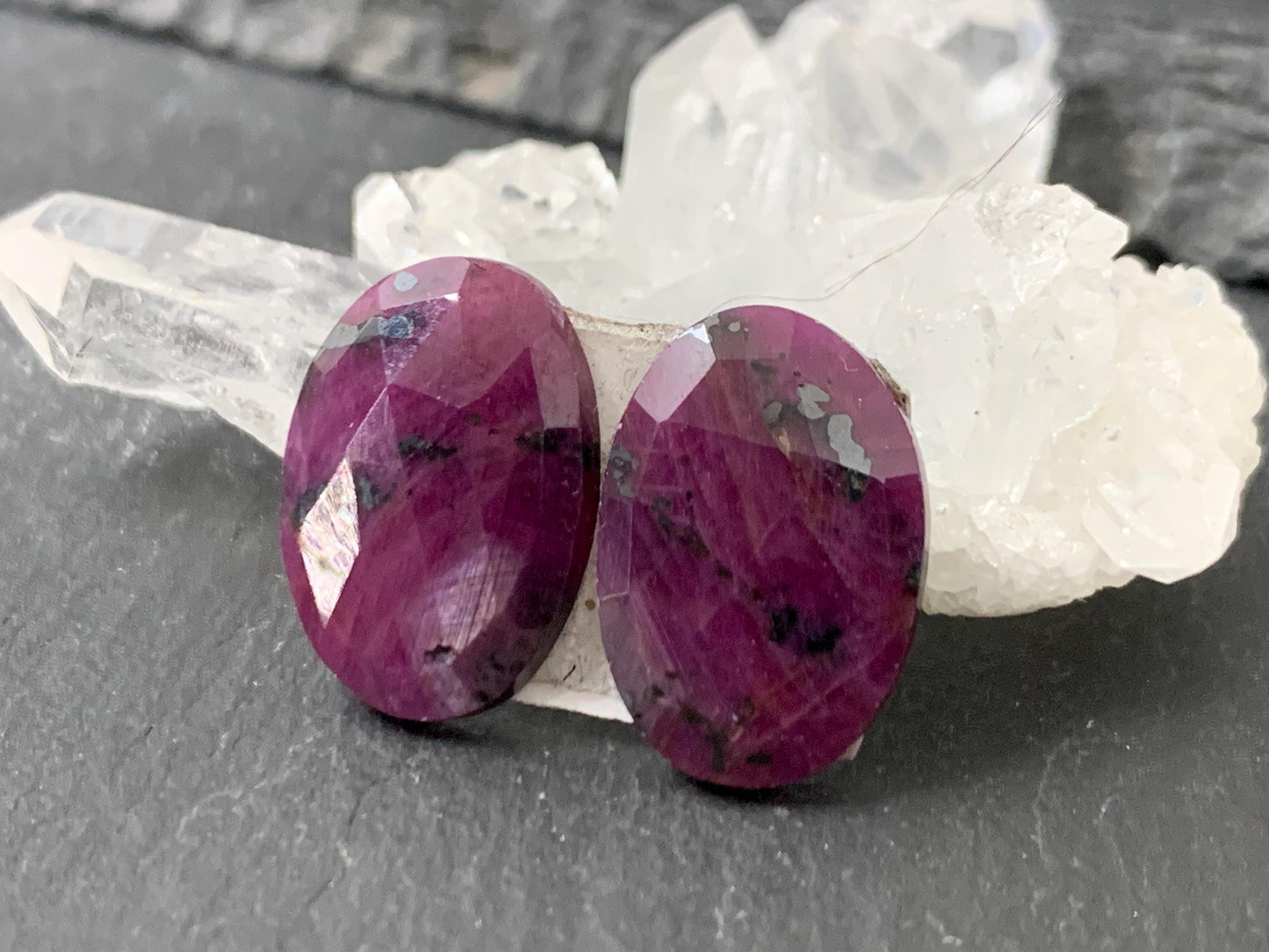 Faceted Ruby pair 10x15x3mm cabochon