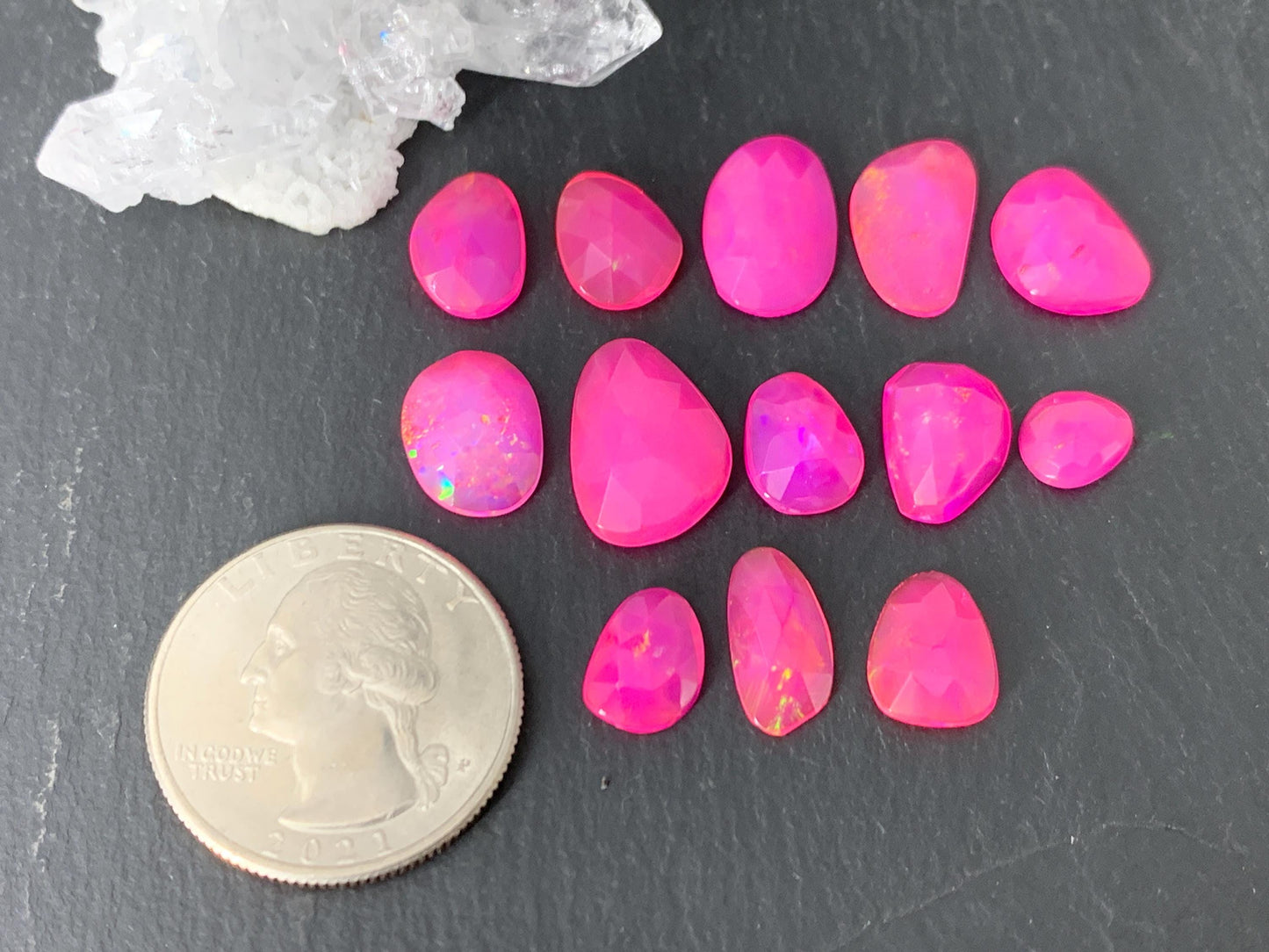 Faceted Pink Ethiopian Opal 8-16mm long cabochon
