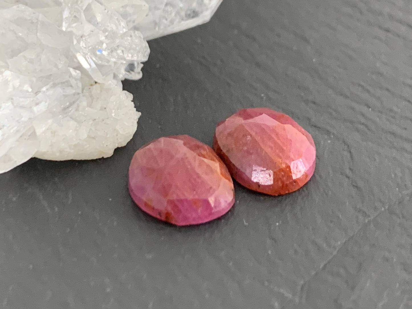 Faceted Ruby pair 9x11.5x4mm cabochon