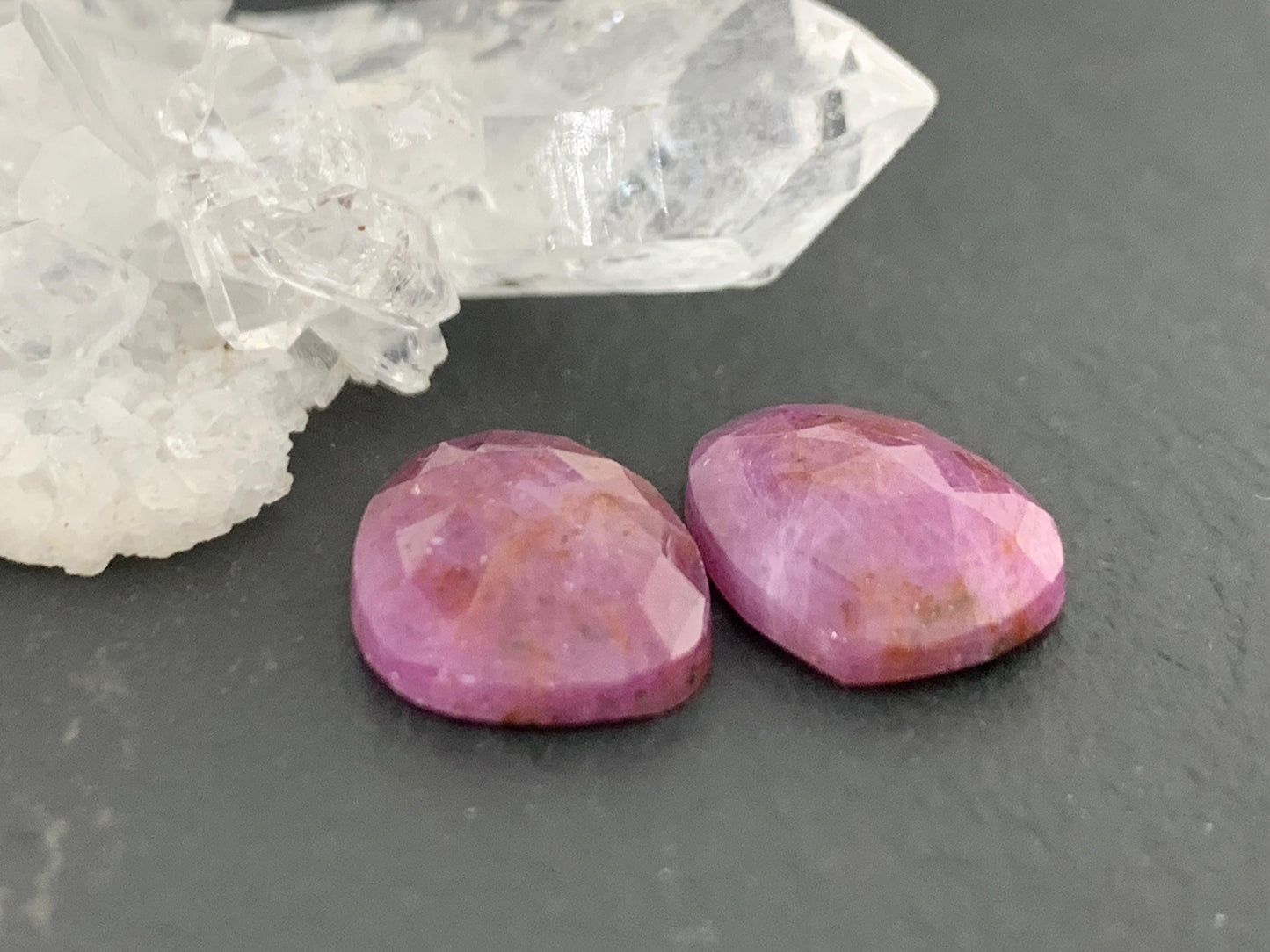 Faceted Ruby pair 9x13x3mm cabochon