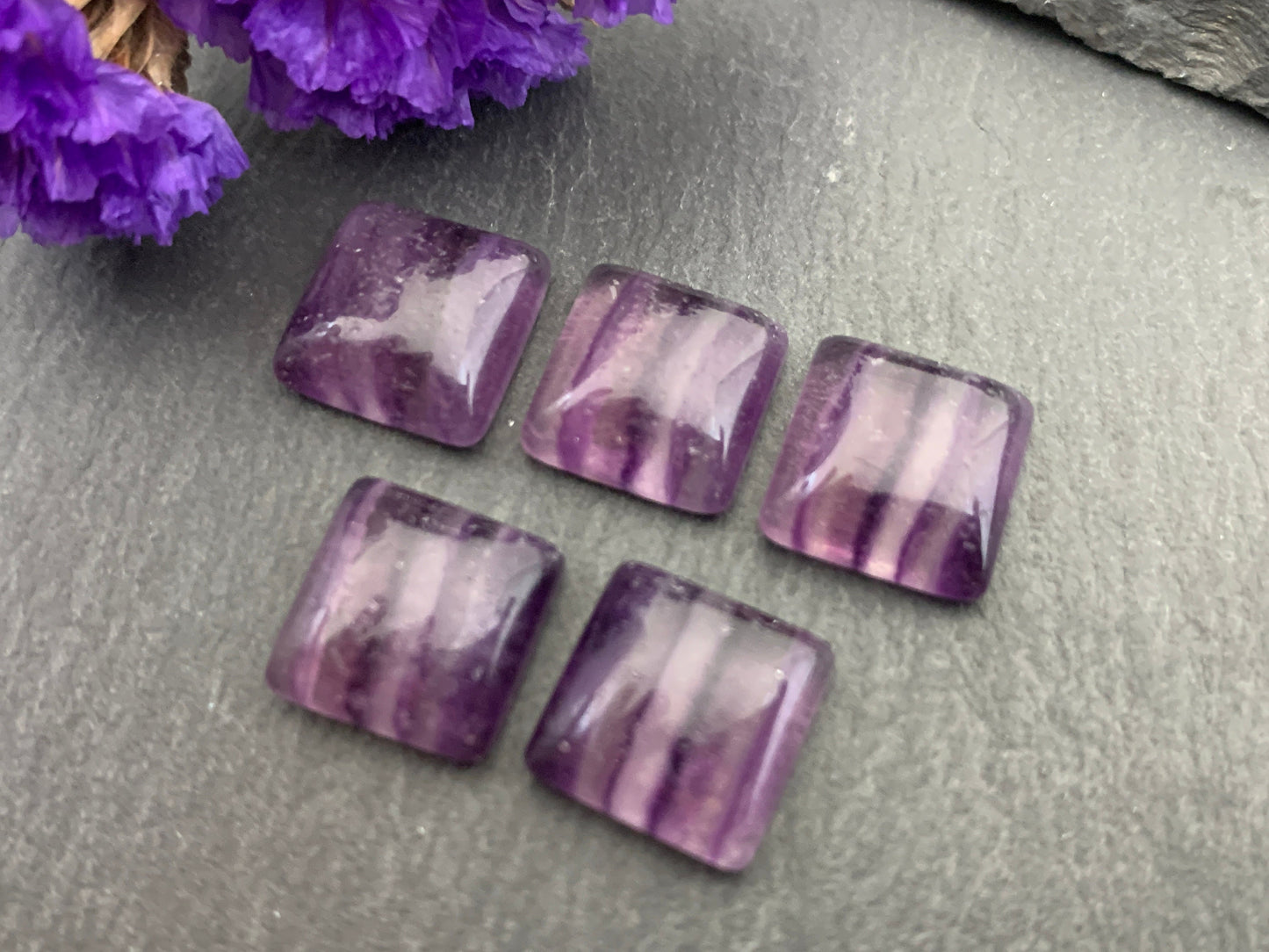 Purple Fluorite square cushion 11mm Cabochon - Calibrated cabochons