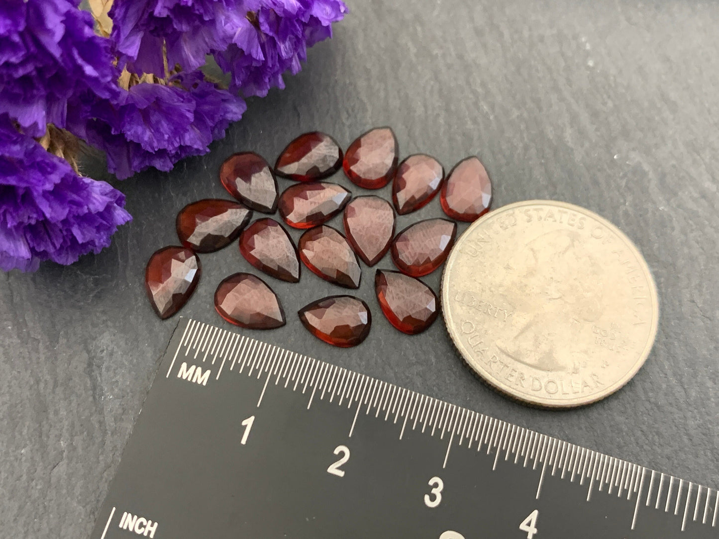 Faceted Hessonite Garnet pear 6x8mm cabochon