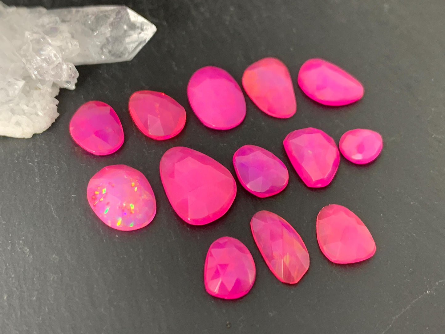Faceted Pink Ethiopian Opal 8-16mm long cabochon