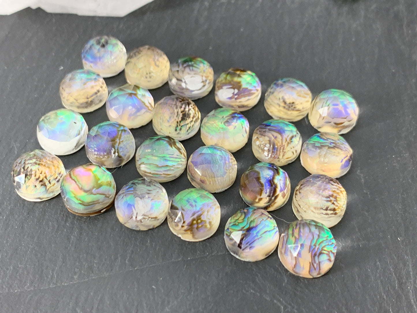 Faceted Abalone round 10mm doublet cabochon