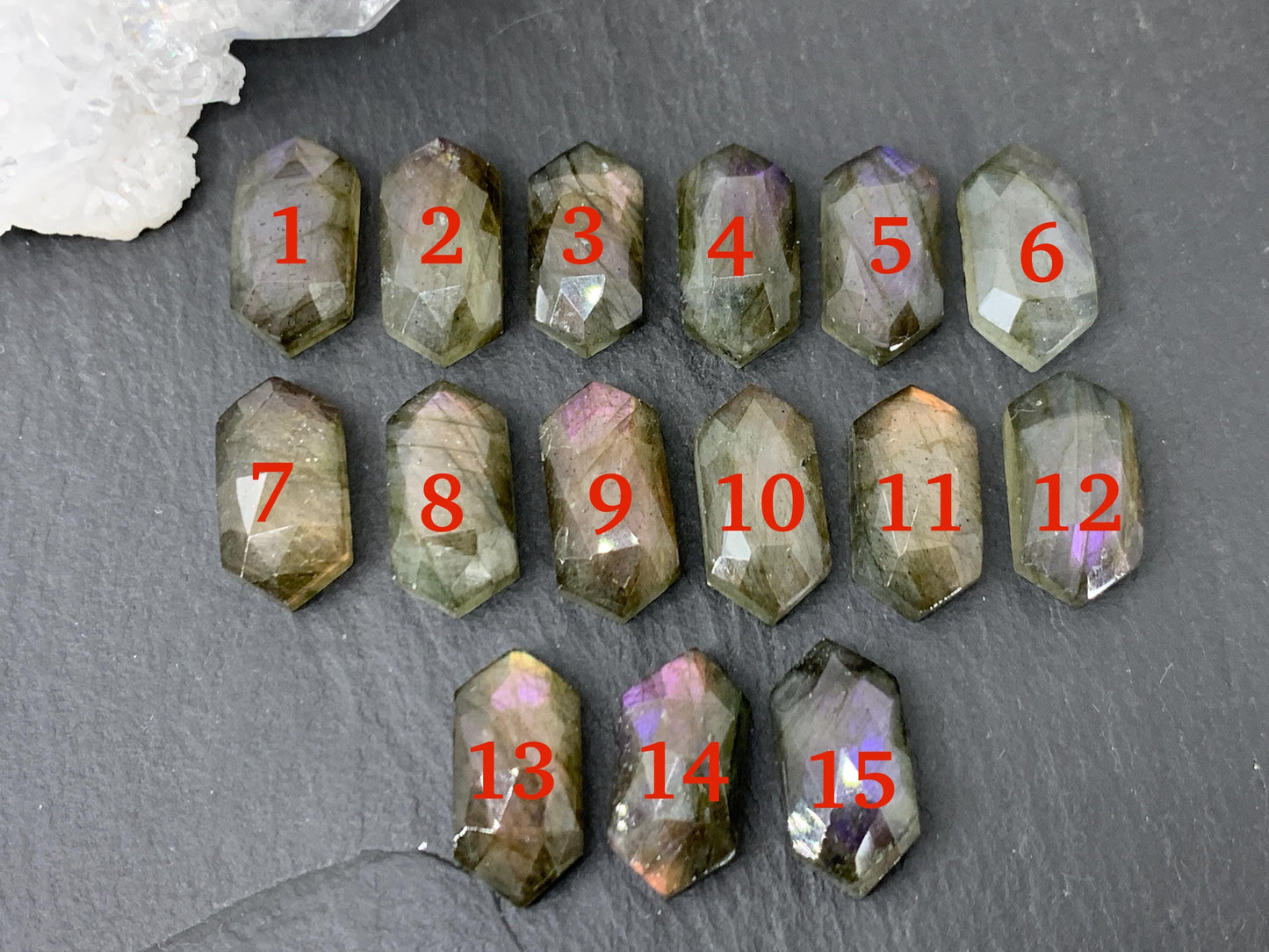 Faceted Labradorite long hexagon 8x16mm cabochon