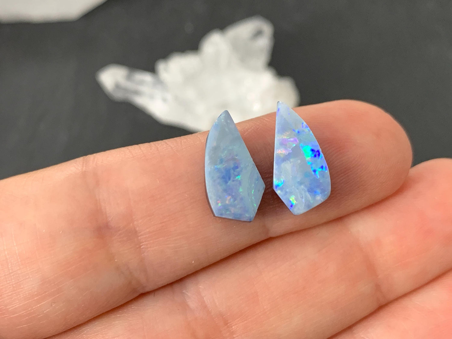 Australian Opal doublet 7x13x3mm pair of cabochons