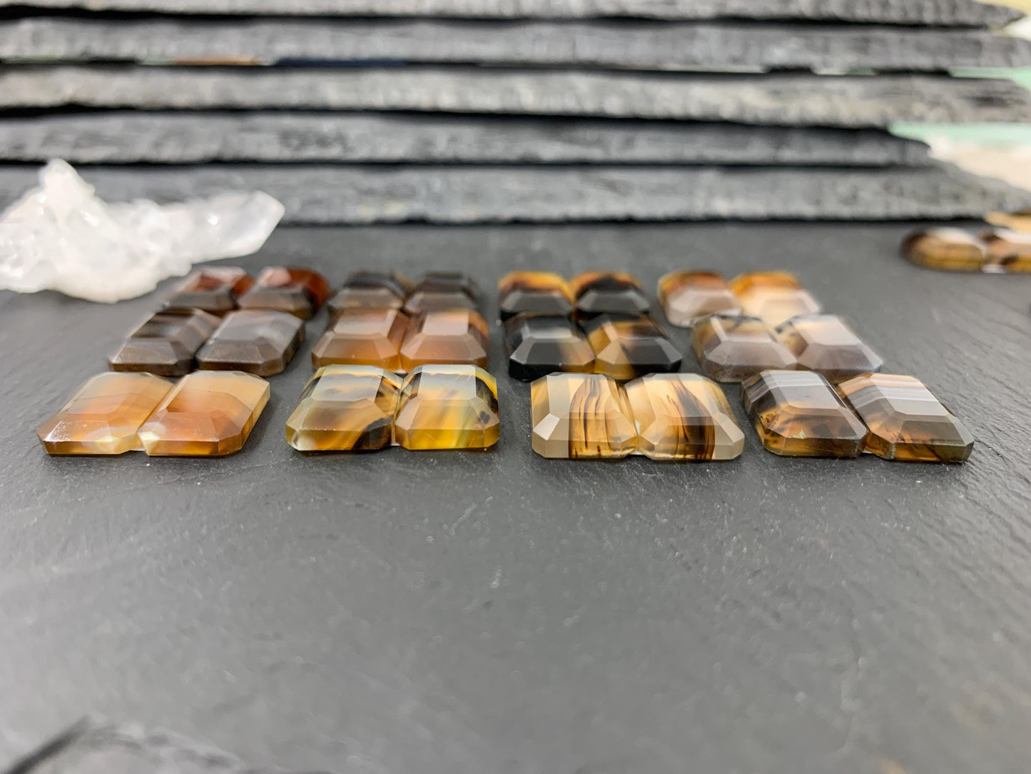 Faceted Montana Agate rectangle 10x14mm cabochon - Buy by pair