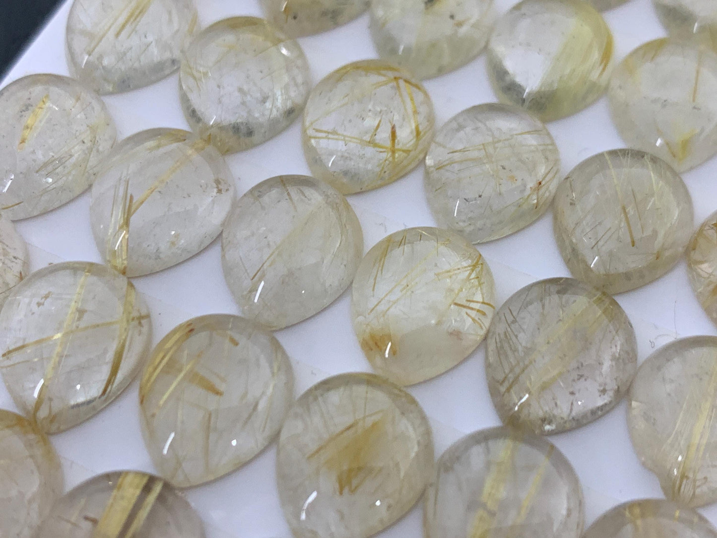 Gold Rutilated Quartz pear 10x12mm cabochon - Calibrated cabochons
