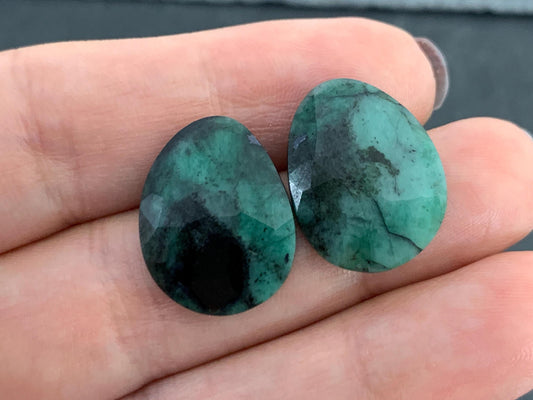 Faceted Emerald Pair 15x19x3mm cabochon