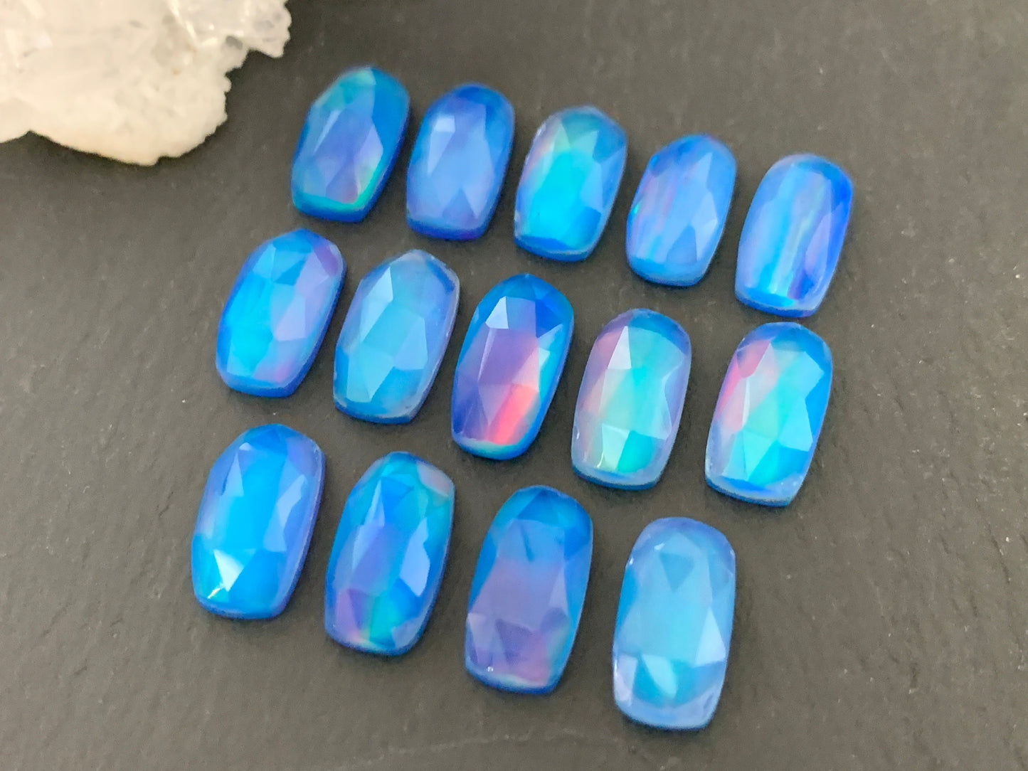 Faceted Aurora Opal 7x14mm cabochon - Doublet cabochon