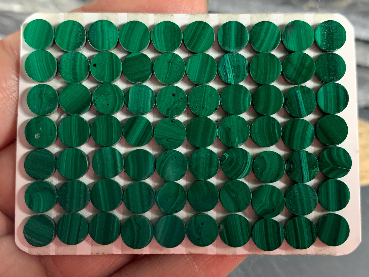 Flat Malachite round 6mm cabochon - Calibrated cabochons