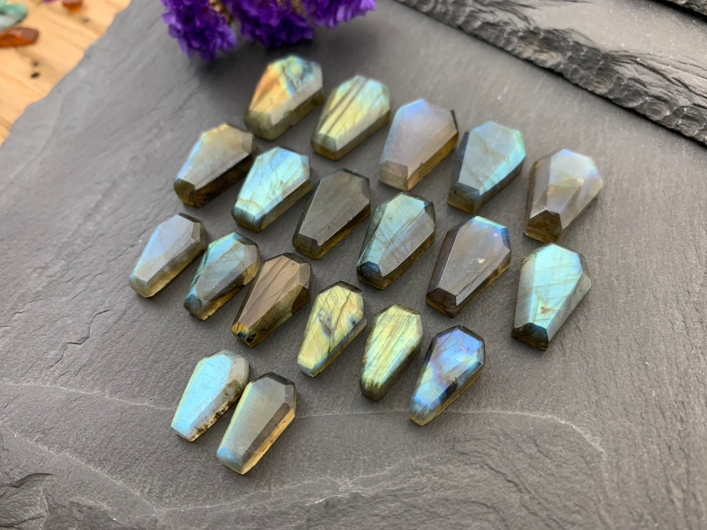 Faceted Labradorite coffin 15-22mm long cabochon