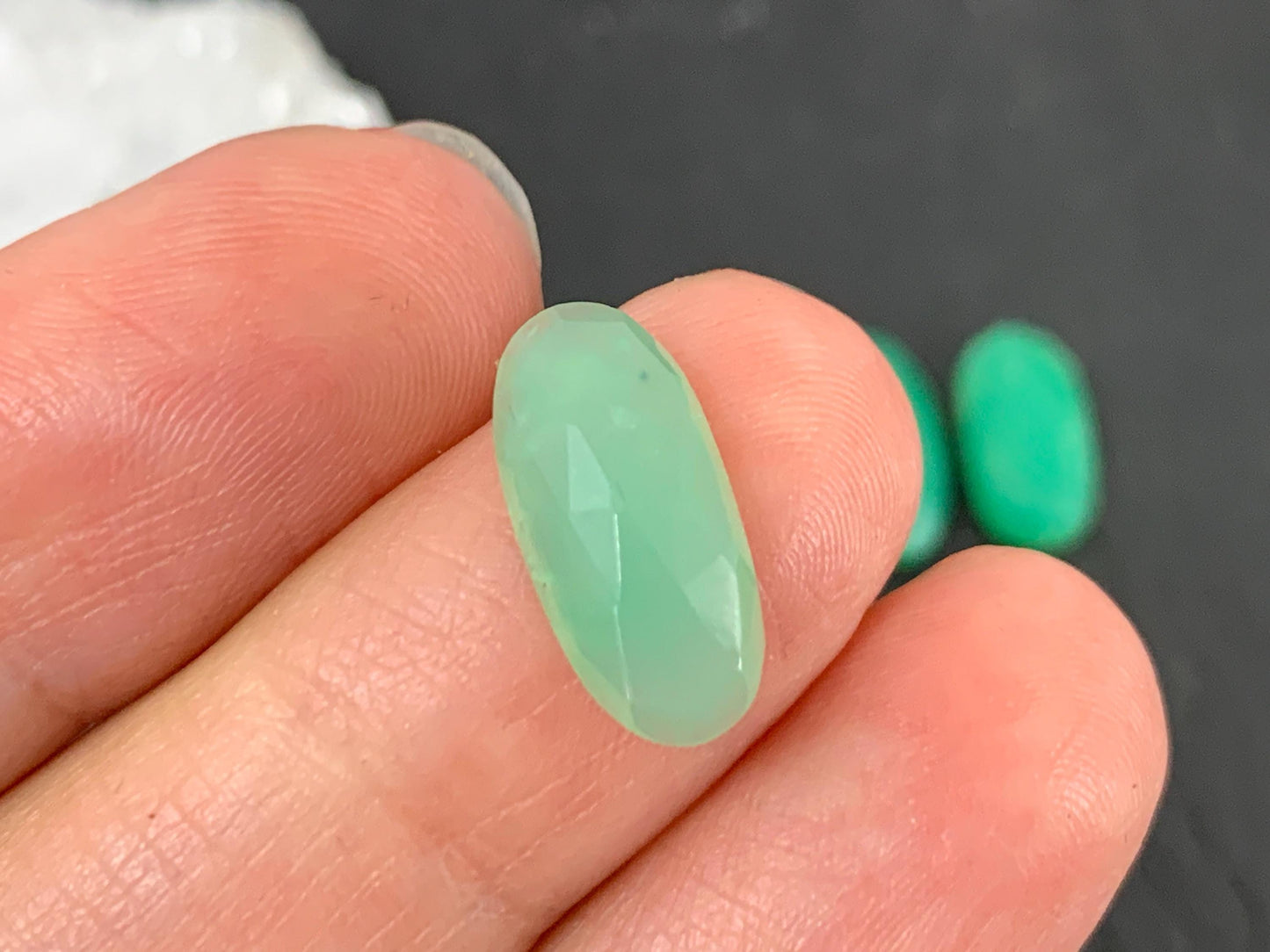 Faceted Chrysoprase Cabochon 7x15mm Oval Rose Cut Green Gemstone – Jewelry Supply