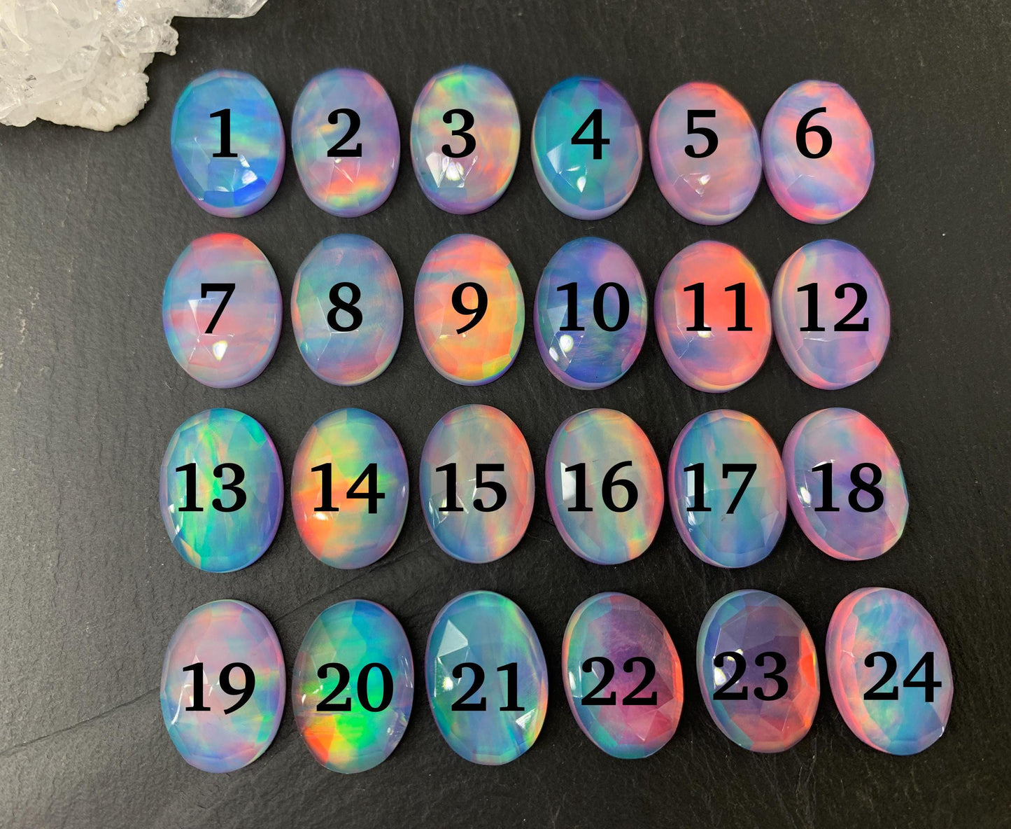 Faceted Aurora Opal oval 13x18mm cabochons - Doublet cabochons