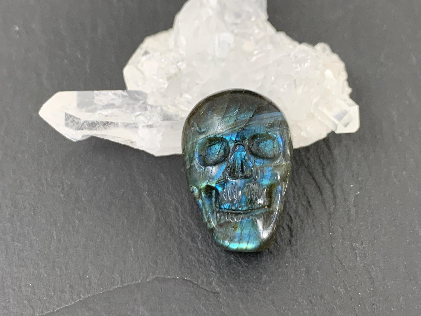 Labradorite Skull Cabochon 14x21mm - Natural Green Stone Flat Back Gem