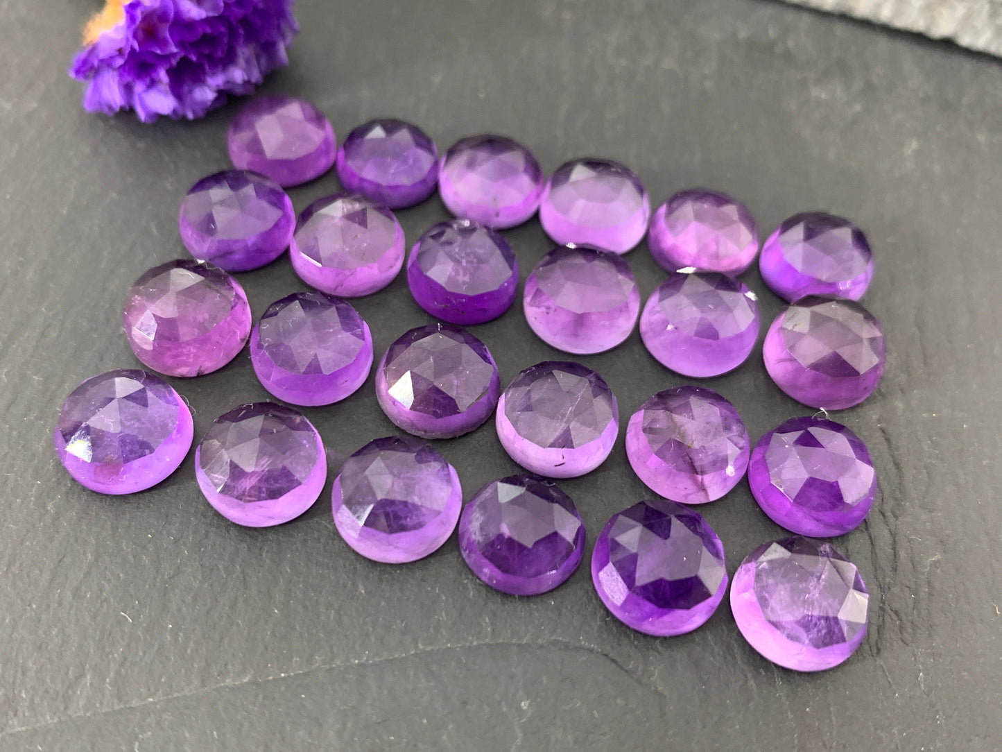 Faceted Amethyst round 10mm cabochon