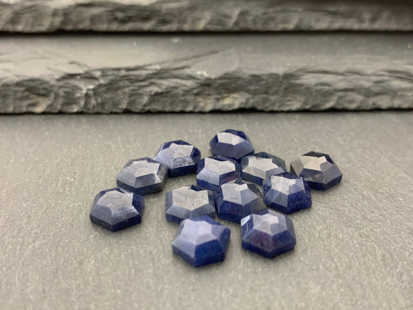 Faceted Blue Sapphire hexagon 8mm cabochon