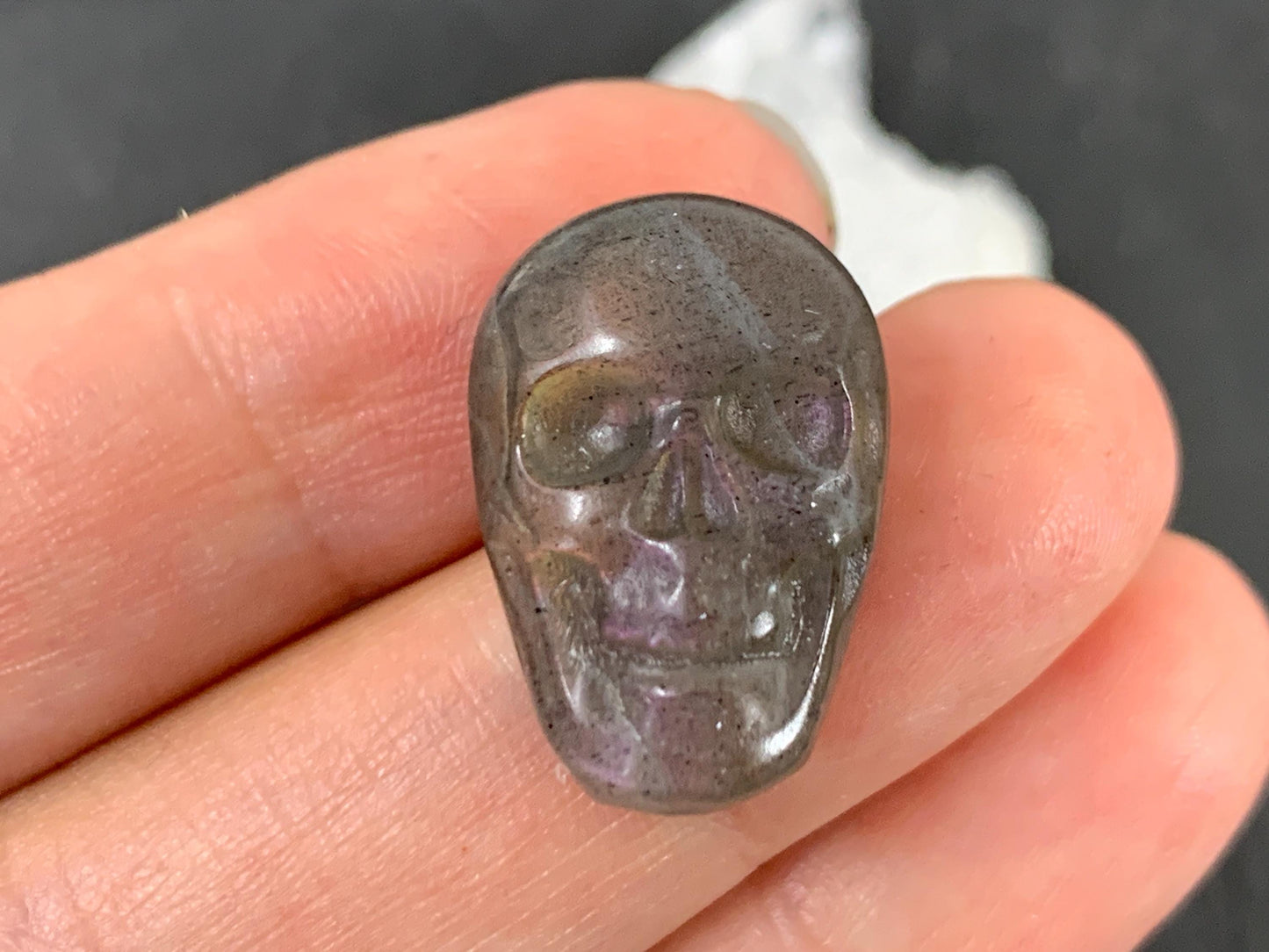 Labradorite Skull Cabochon 14x21mm - Natural Green Stone Flat Back Gemstone