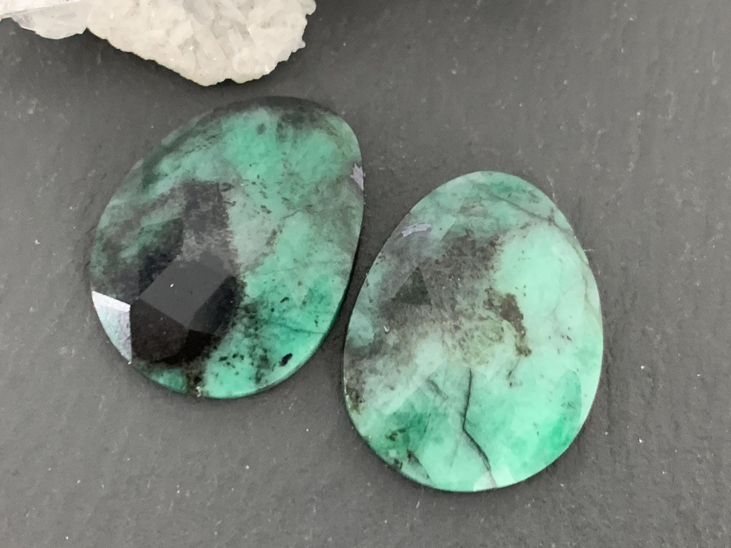 Faceted Emerald Pair 15x19x3mm cabochon