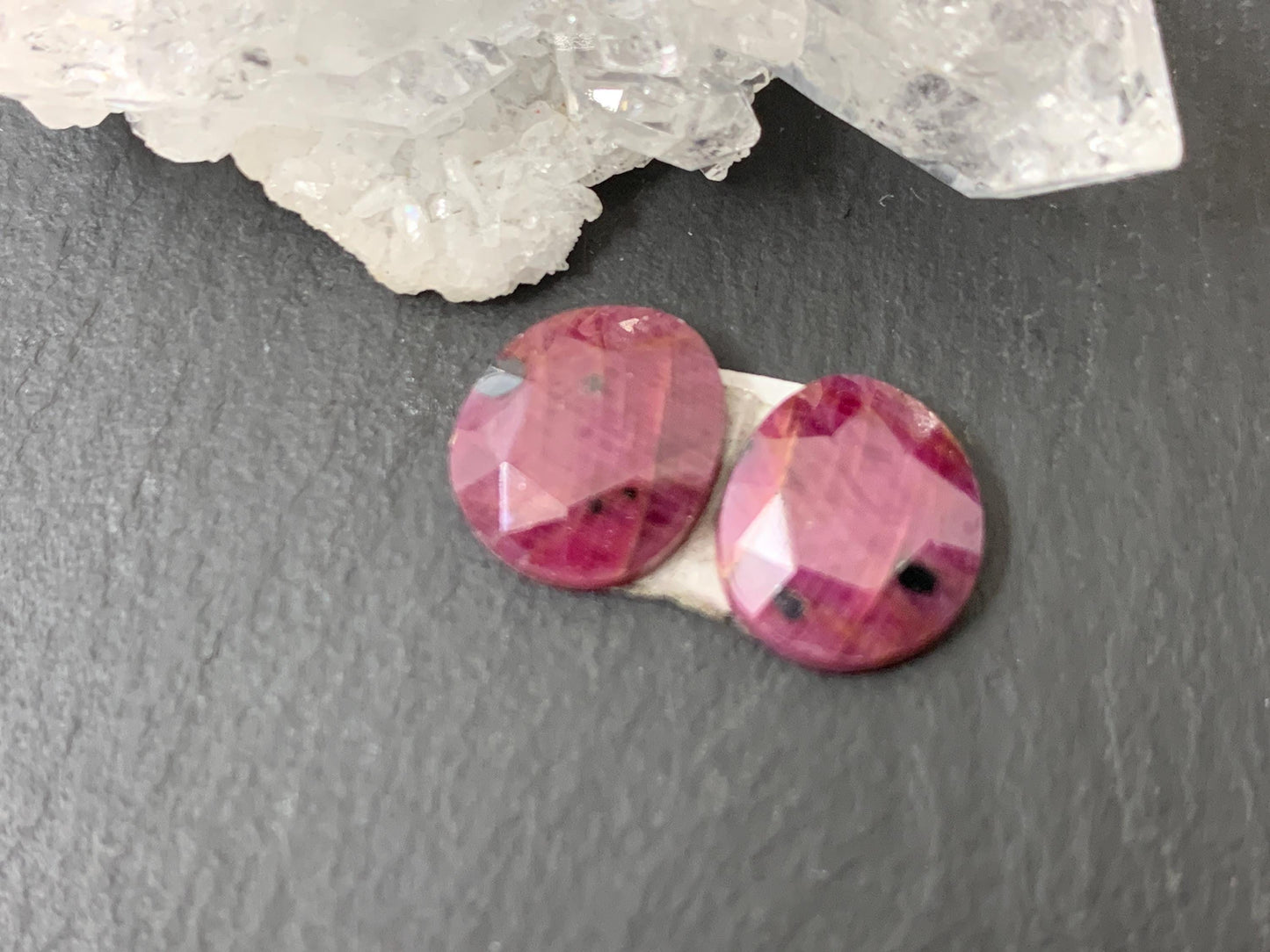 Faceted Ruby pair 9x10x3mm cabochon