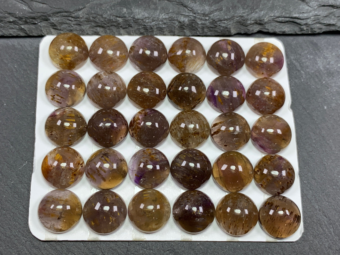 Amethyst Cacoxenite round 12mm cabochon - Calibrated cabochons