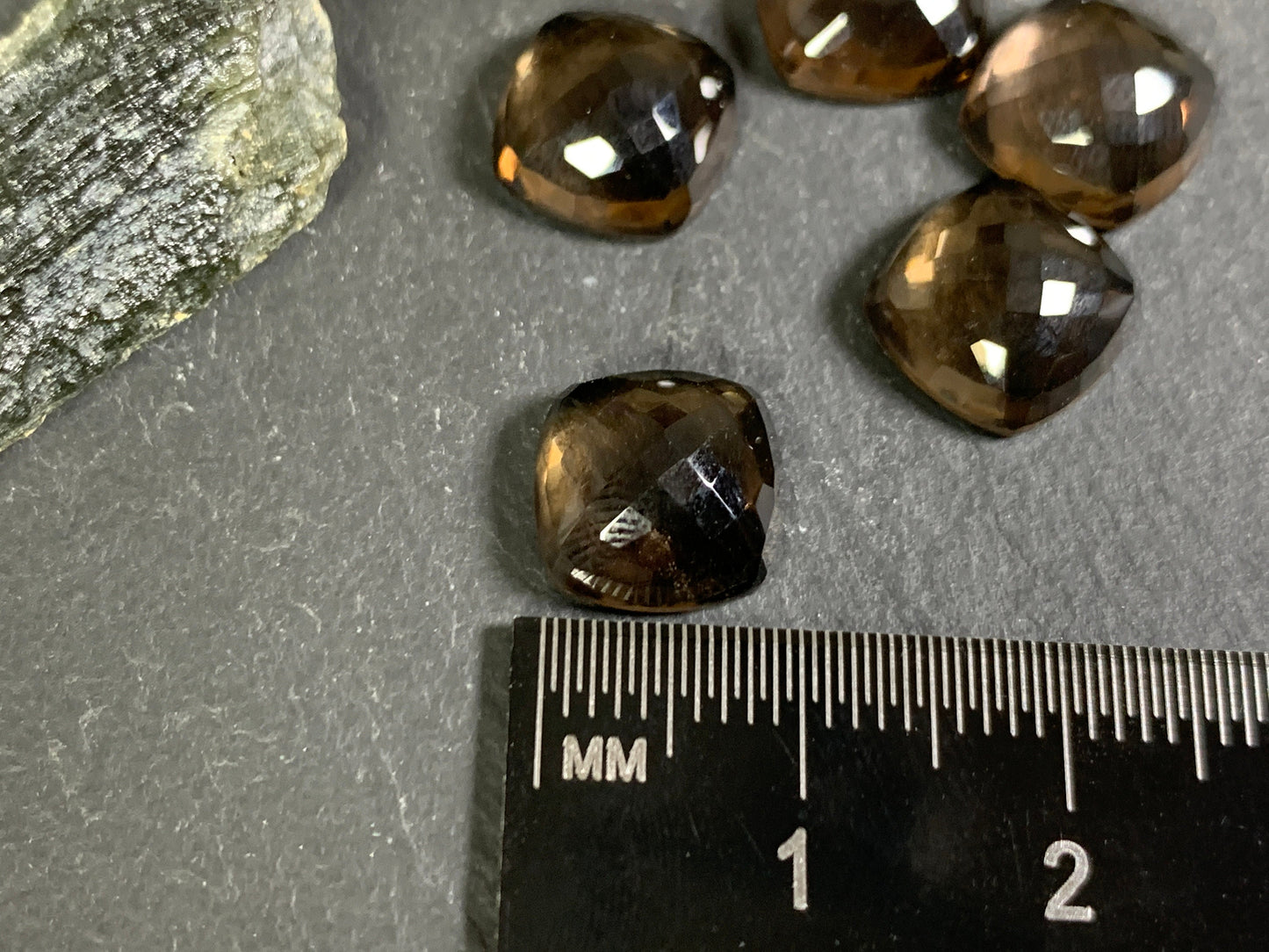 Faceted Smokey Quartz square 10mm cabochon - Calibrated cabochons
