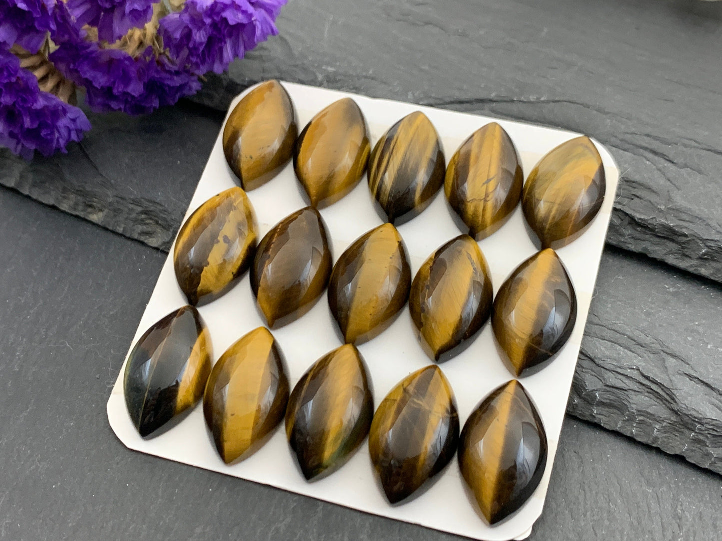 Tiger Eye marquise 12x20mm cabochon - Calibrated cabochons