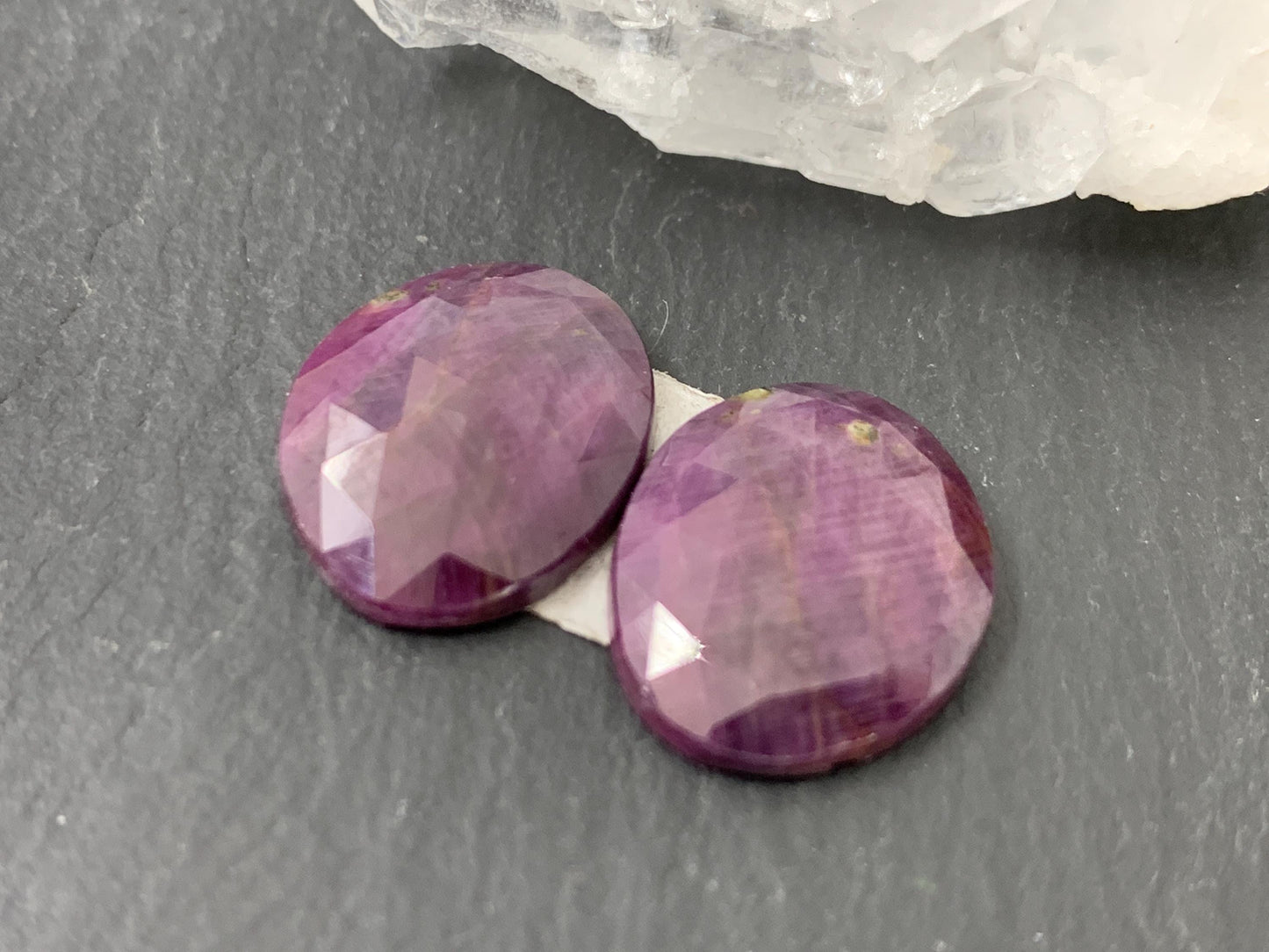 Faceted Ruby pair 13x16x3mm cabochon