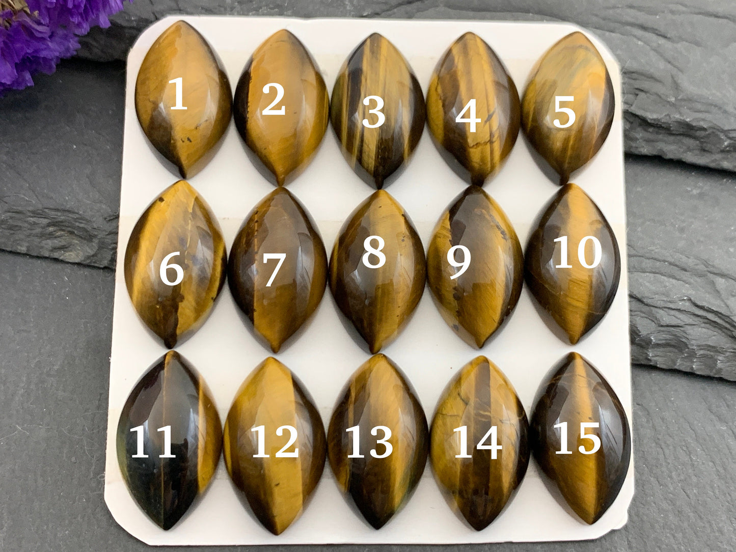 Tiger Eye marquise 12x20mm cabochon - Calibrated cabochons