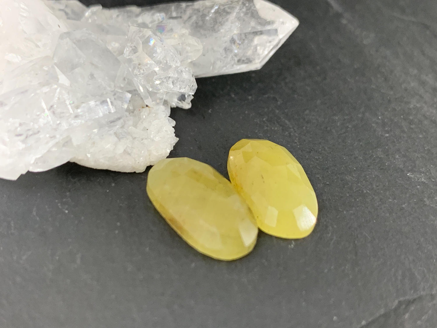 Faceted Yellow Sapphire pair 8x15x4mm cabochon