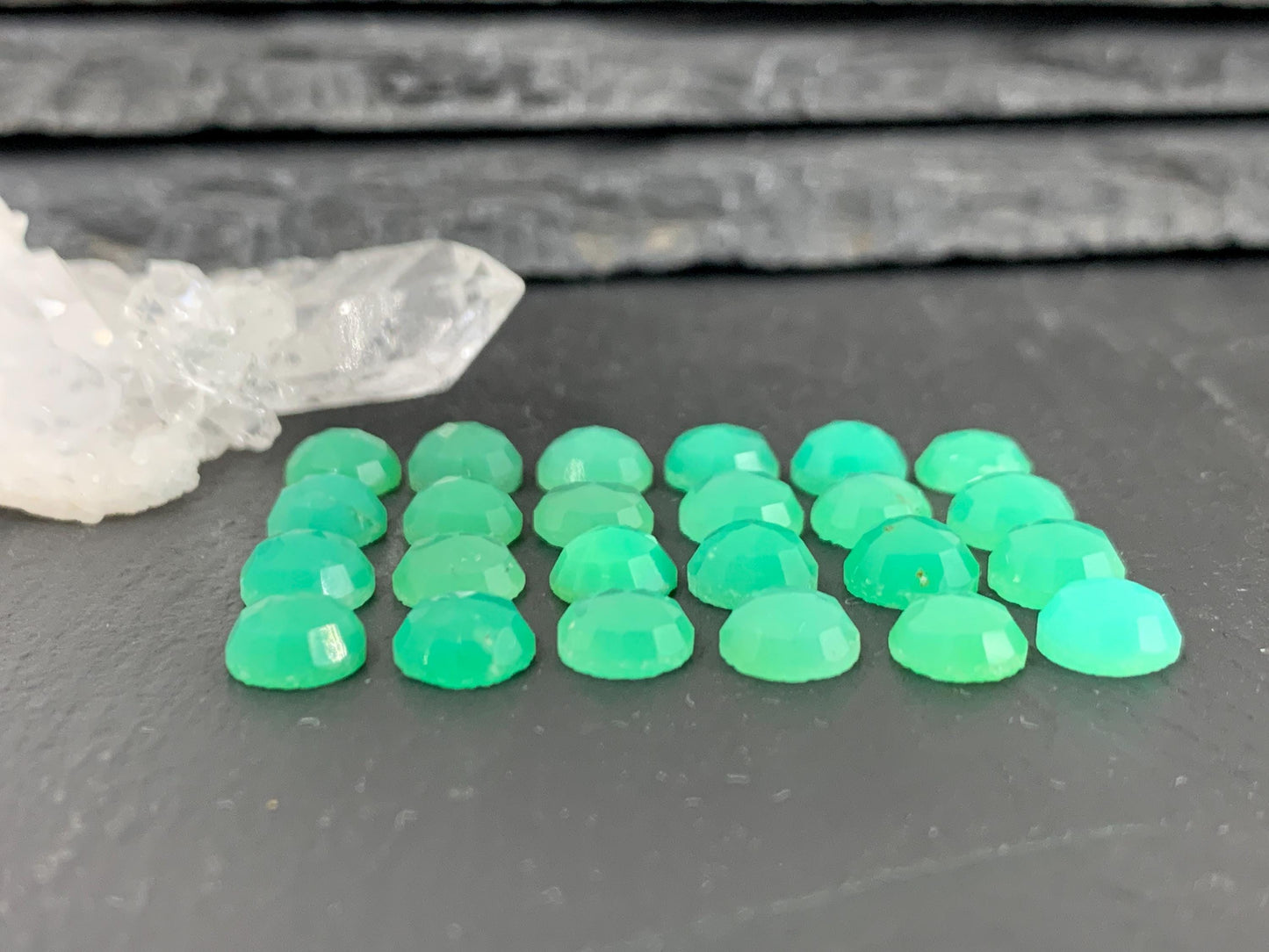 Faceted Chrysoprase round 6mm cabochon