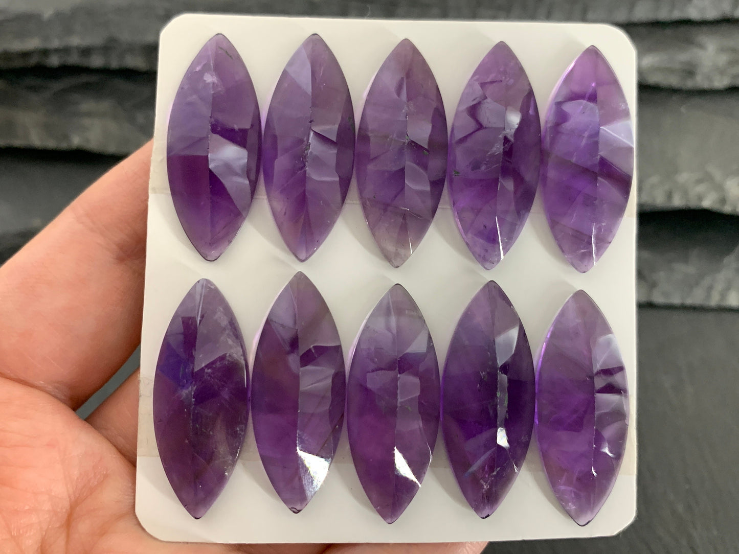 Faceted Amethyst marquise 12x30mm cabochon - Calibrated Cabochons
