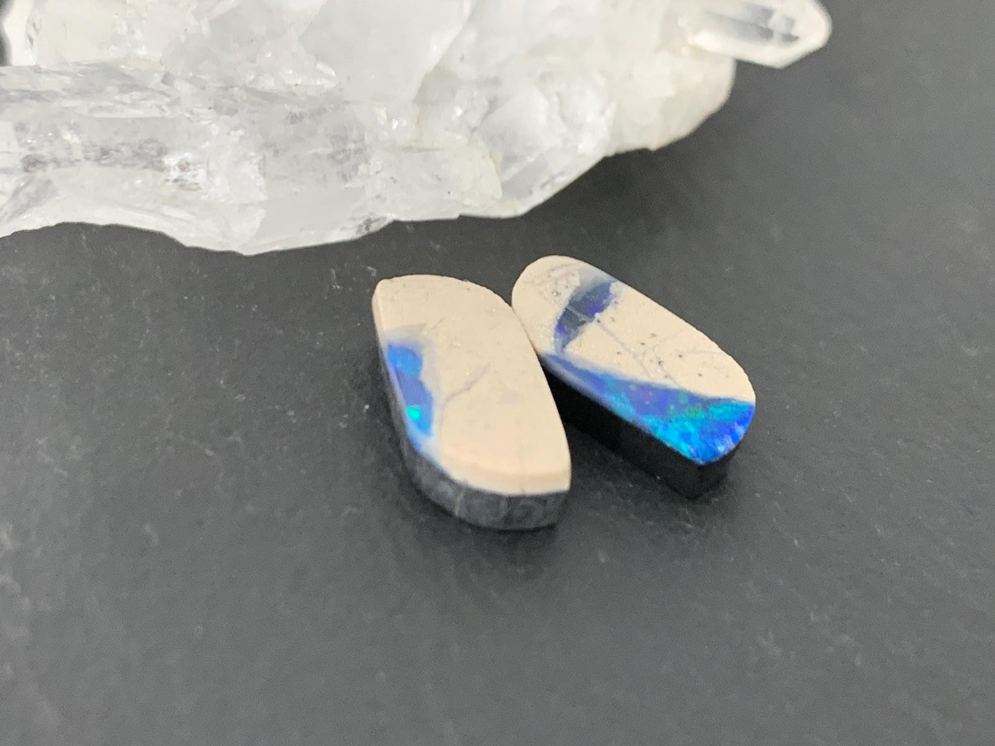 Australian Opal doublet 6x12x3mm pair of cabochons