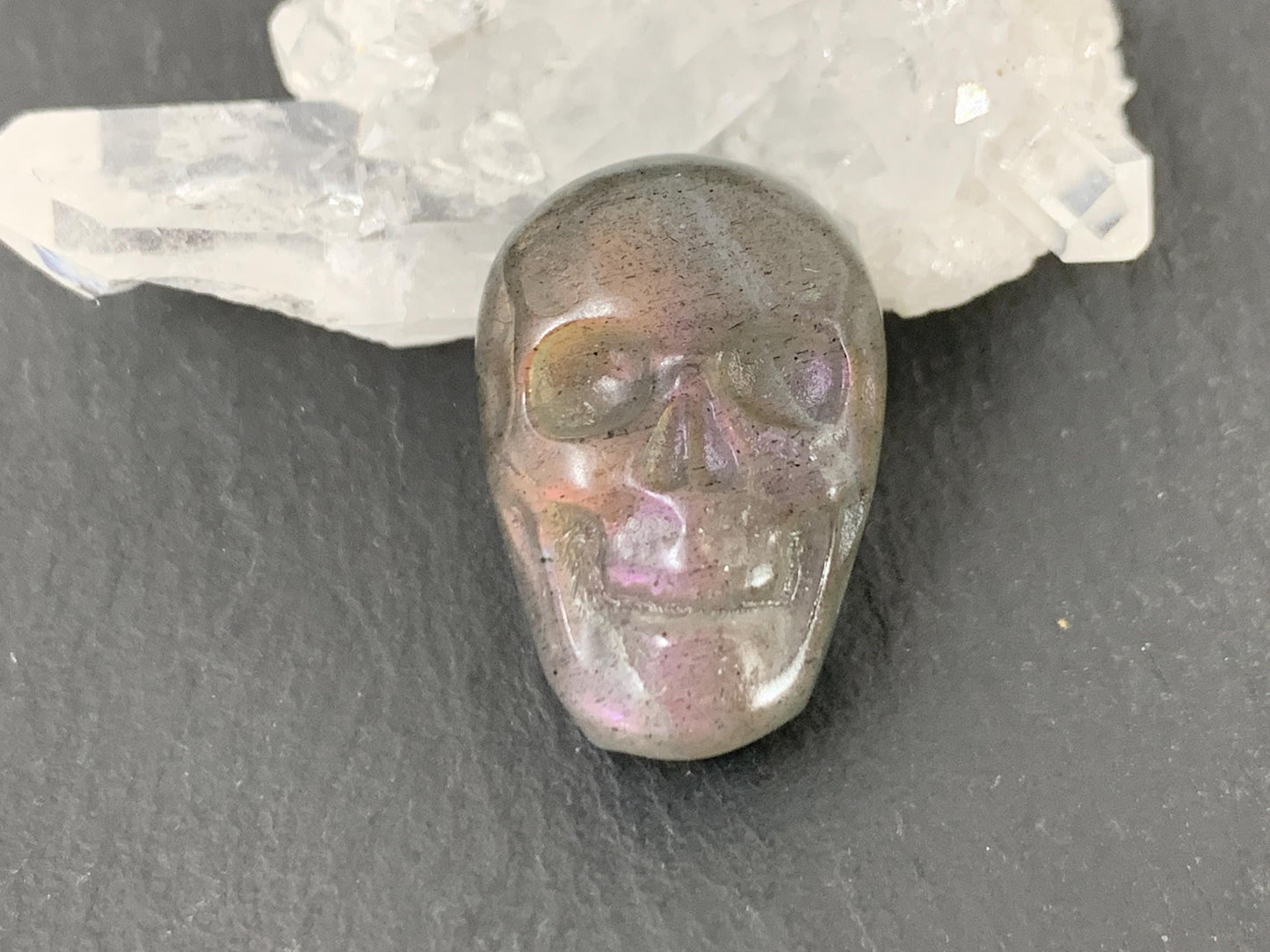 Labradorite Skull Cabochon 14x21mm - Natural Green Stone Flat Back Gemstone