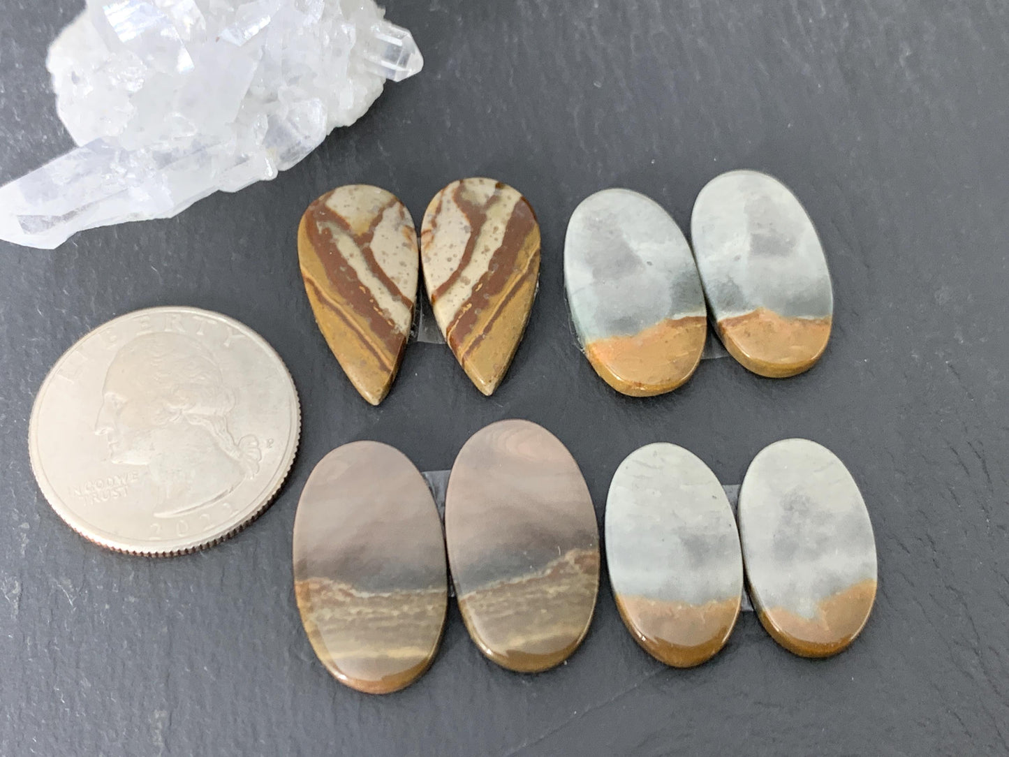 Polychrome Jasper cabochon pair
