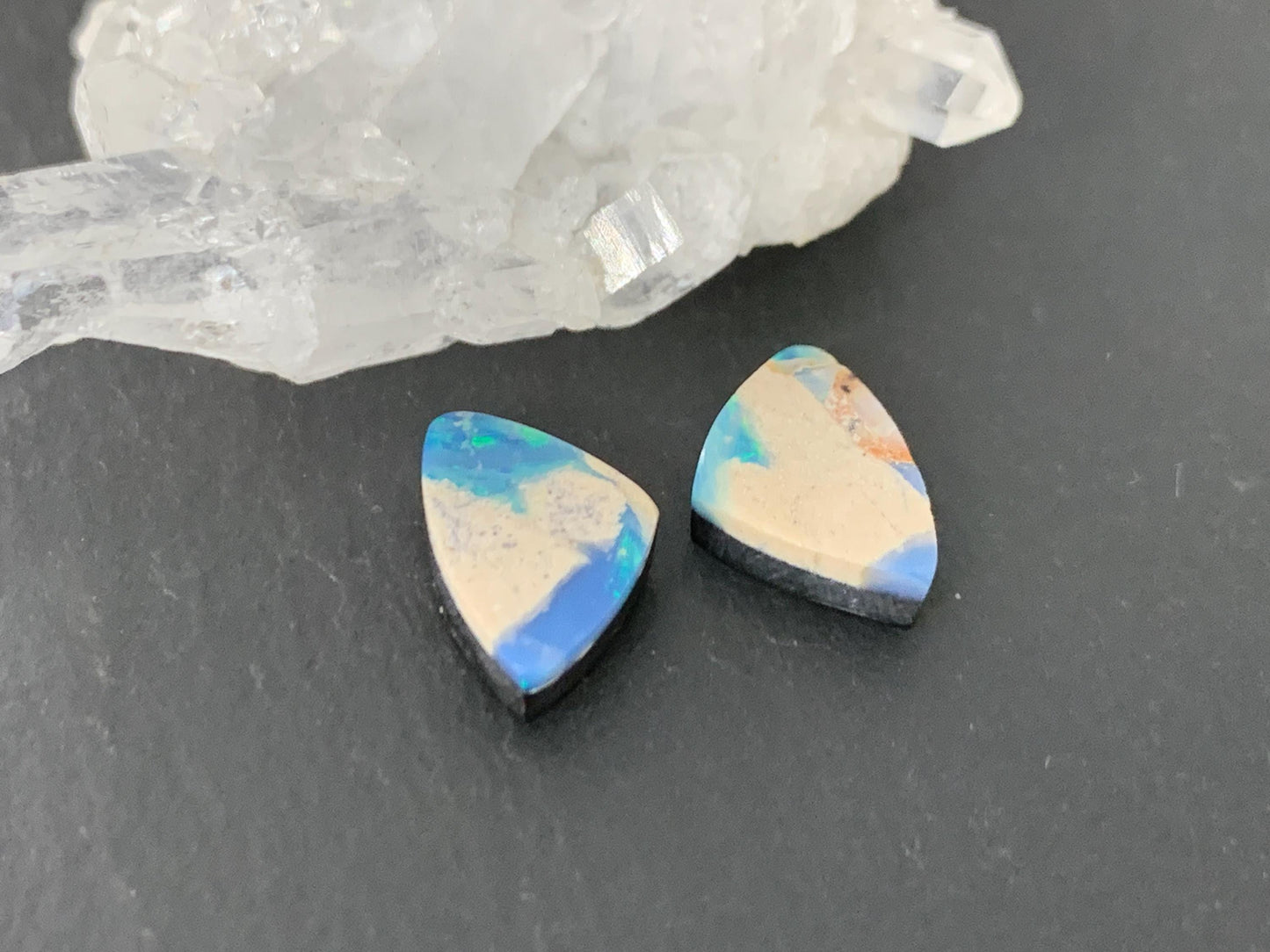 Australian Opal doublet 9x9x3mm pair of cabochons