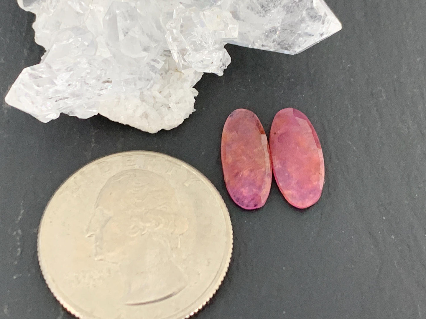 Faceted Ruby pair 7x14x2mm cabochon