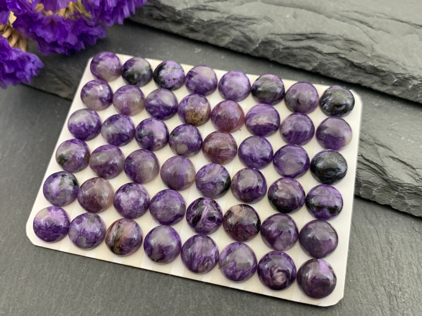 Charoite round 8mm cabochon - Calibrated cabochons