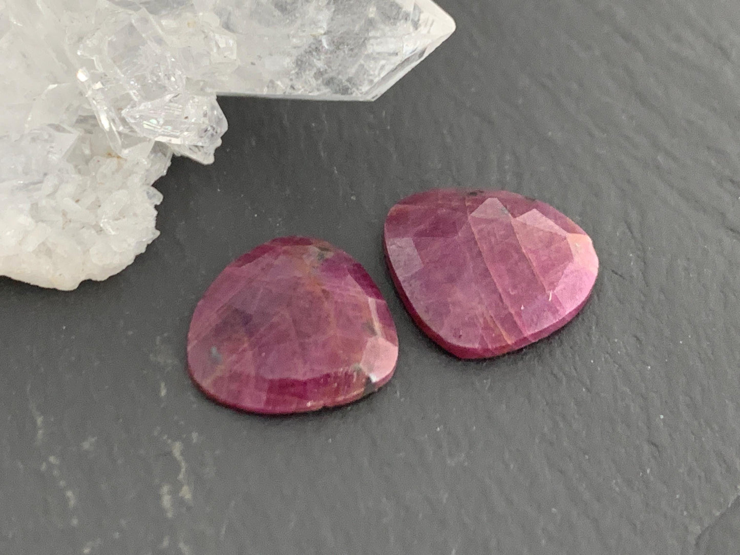 Faceted Ruby pair 12x13x3mm cabochon