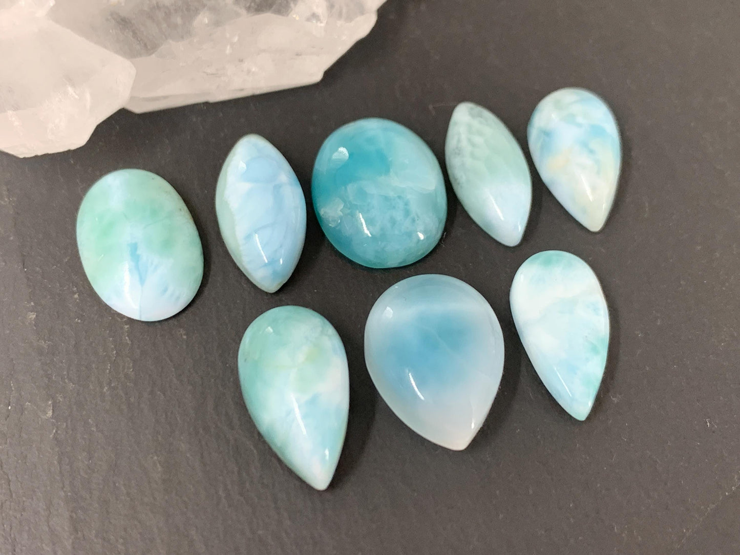 Larimar 17mm long cabochon oval, pear, marquise