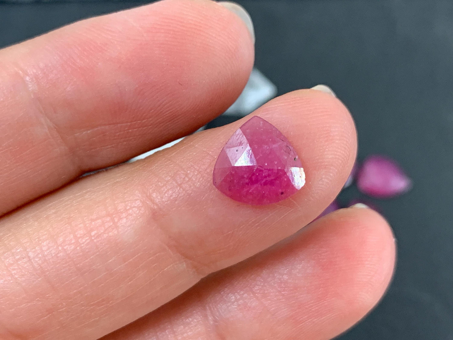 Faceted Thailand pink Sapphire triangle 7-10mm mm cabochon.