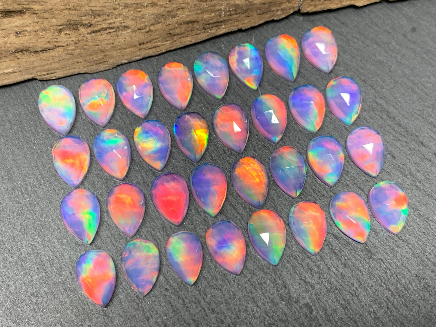 Faceted Aurora Opal pear 8x12mm cabochon - Doublet cabochons/ Select your cabochon